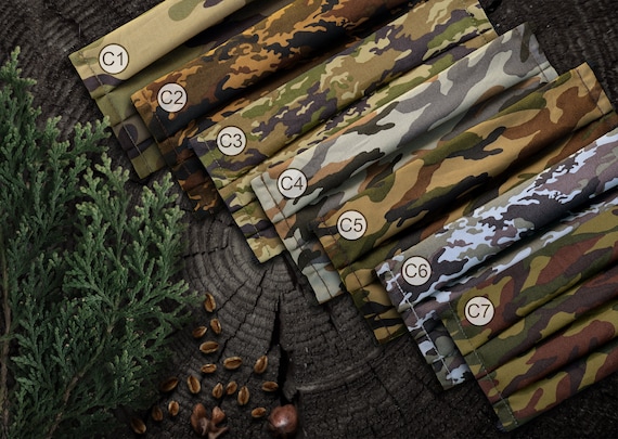 Camo Camouflage Prints Handmade DUAL LAYER Cotton pleated Face Mask. Washable Reusable. Military Army Prints. Made in the USA