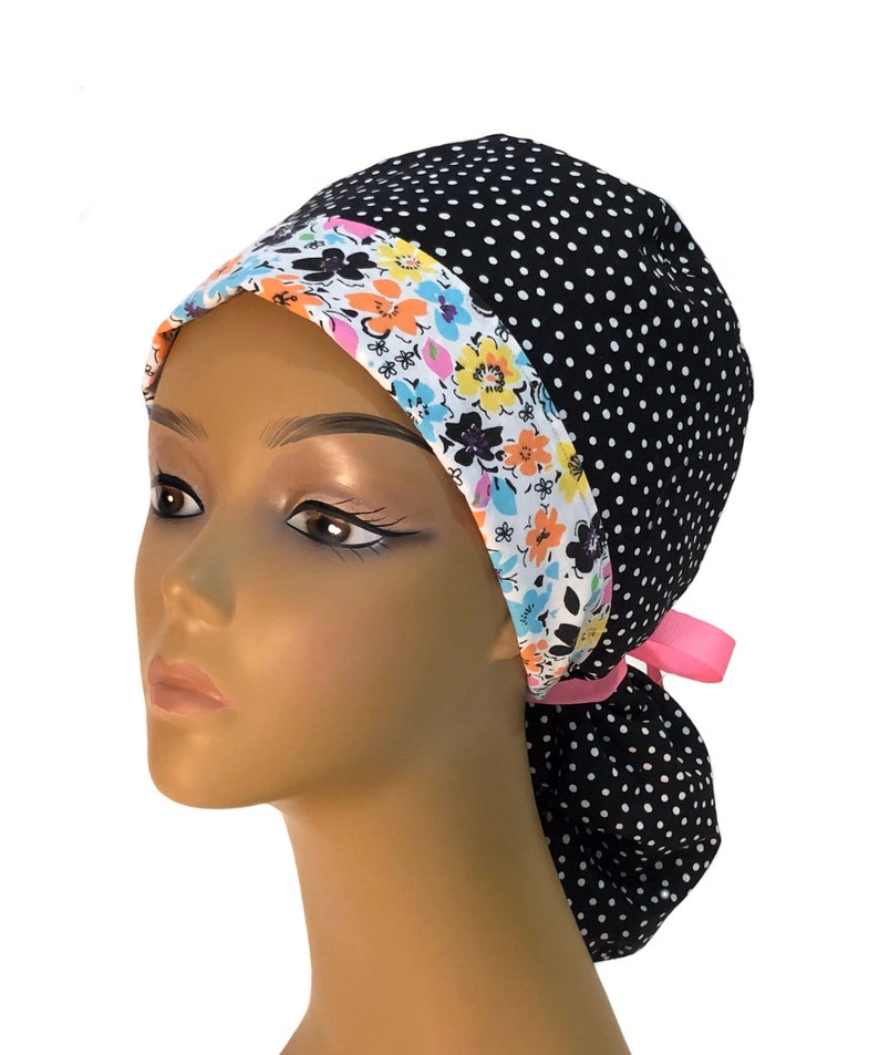 Reversible Scrub Cap for Long Hair ponytail. Nurse ...