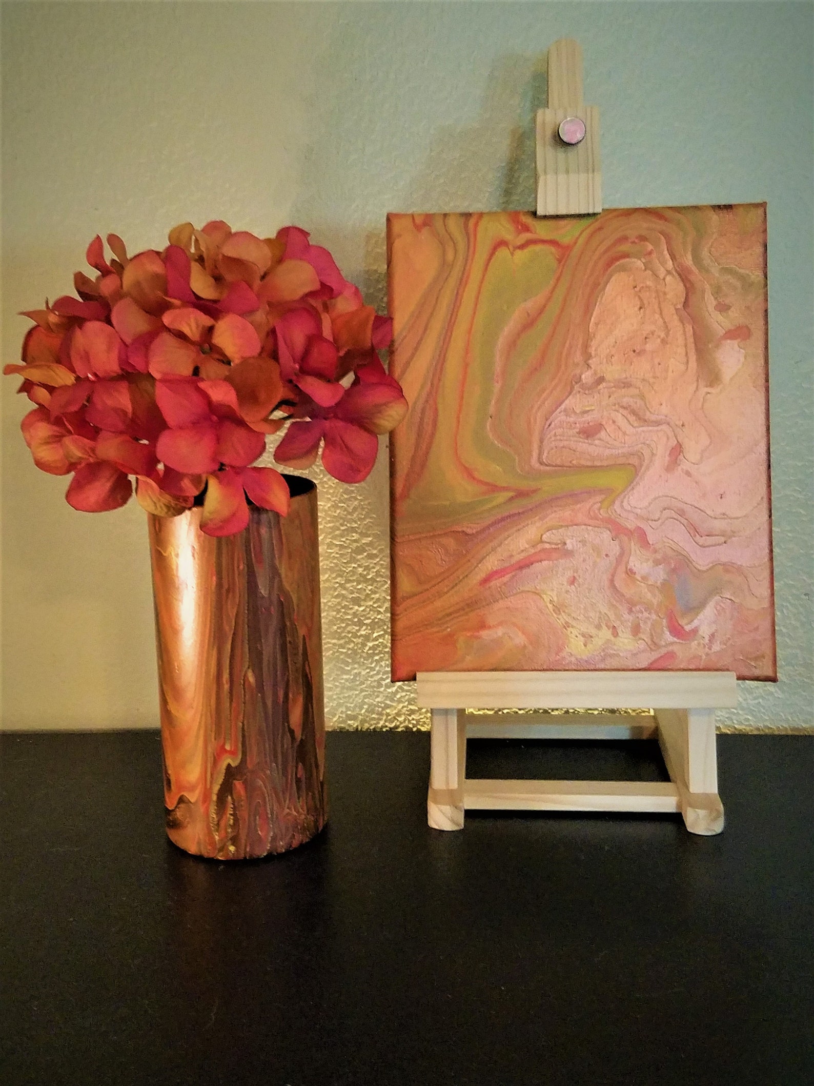 Hand Painted Vases Acrylic Pour Paint Glass Vase Decorative Etsy
