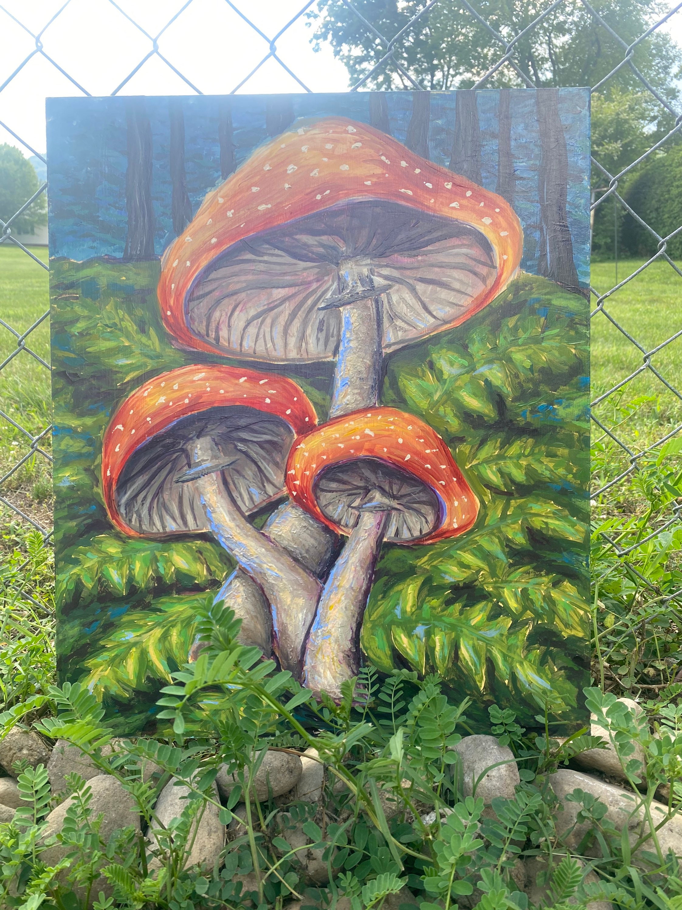 Mushroom Wall Art Painting Original Mushroom Painting 16x19 Magical Mushroom Forest Wall Art