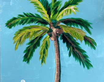 Palm tree original painting - palm tree wall art decor - coastal wall art - 9”x11 7/8”