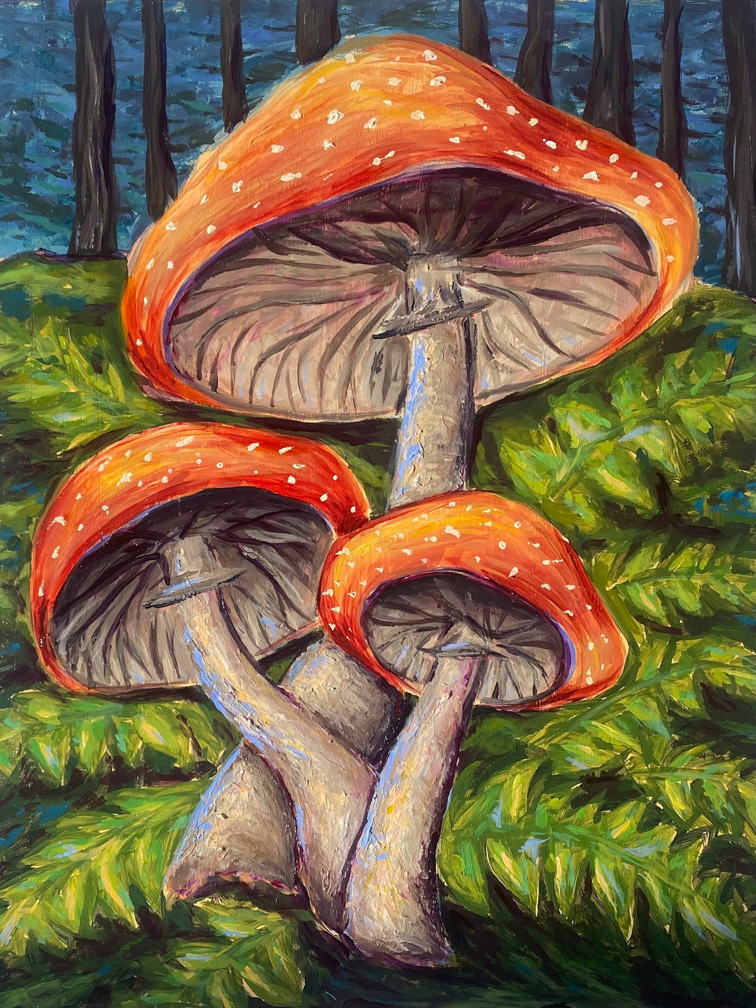 Mushroom Wall Art Painting Original Mushroom Painting 16x19 Magical