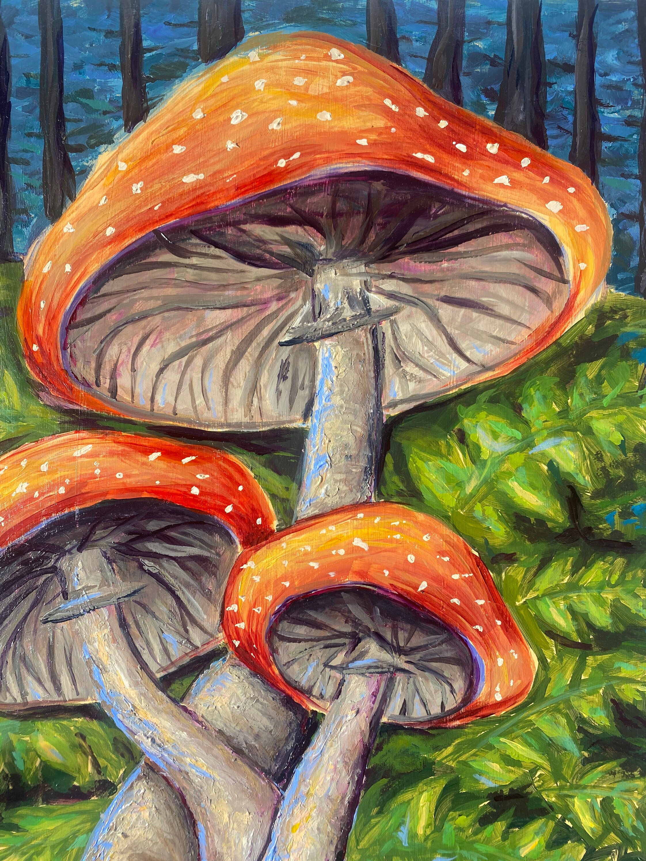 Mushroom Wall Art Painting Original Mushroom Painting 16x19 Magical