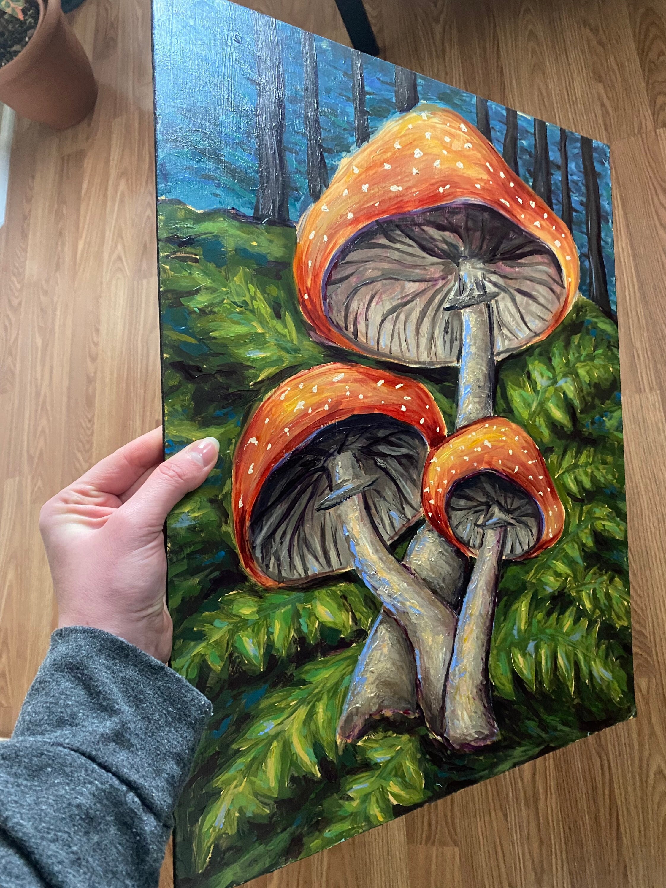 Mushroom Wall Art Painting - Original Mushroom Painting 16”x19” - Magical Mushroom Forest Wall ...