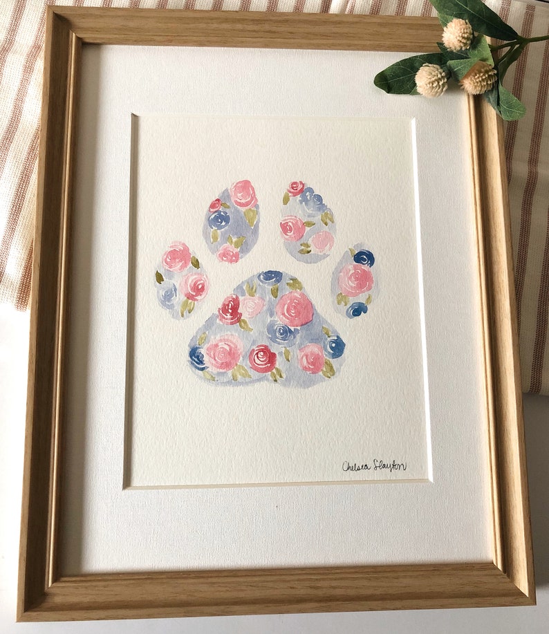 paw-print-painting-dog-paw-print-floral-paw-whimsical-dog-etsy