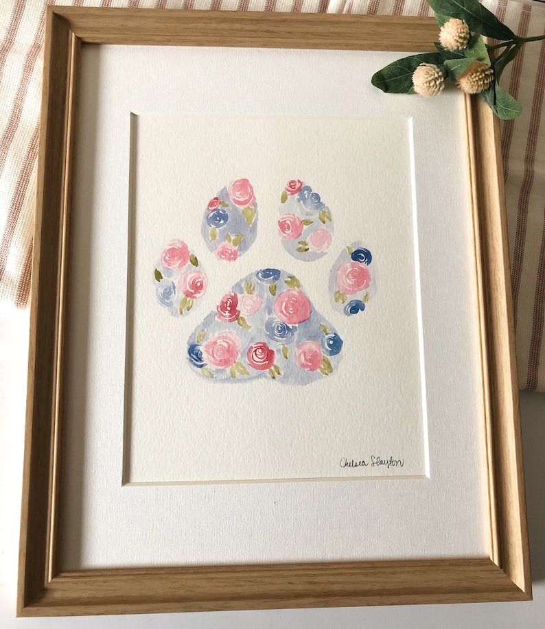 paw-print-painting-dog-paw-print-floral-paw-whimsical-dog-etsy