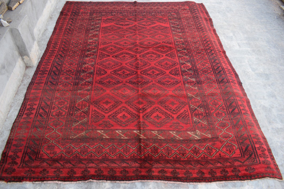 6.3x8 Ft Handmade Rug Vintage Afghan Wool Rug Traditional Etsy