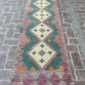 2.8x9.9 ft Gorgeous Unique Traditional Hallway Runner Kilim Rug - Bohemian Classic Handcrafted Natural Dye Runner Kilim - Living Room Carpet