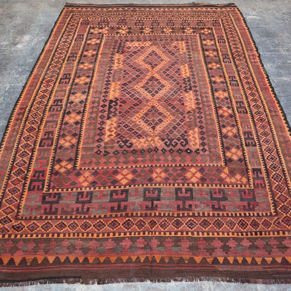 8.3x.11.11 ft Handmade Maimana Kilim Rug - Traditional Hand Spun Wool Rug - Organic Vintage Area Rug - Flatweave Kilim - Living Room Carpet