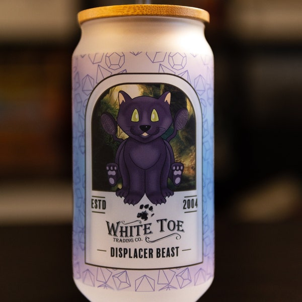 DnD 18oz Displacer Beast Frosted Glass Can (w/ lid + glass straw) - Dungeons and Dragons Tumbler - Iced Coffee Cup