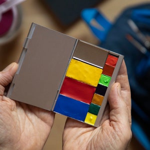 Gepersonaliseerd mini compact reisaquarelpalet / creditcardformaat / magnetische Urbain-schilderset Plein Air met Fibonacci-viewer