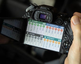 CameraCues DSLR/mirrorless Photography "Cheat Sheet" STICKER Photo Reference Card Fits ON your Camera
