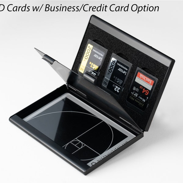 Le portefeuille avec porte-cartes SD peut contenir jusqu'à 3 cartes SD + cartes de visite / Aluminium / Idées cadeaux pour les photographes