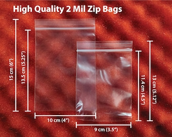 2 MIL Clear Plastic Zipper Bags, Reclosable Top Lock, Small Baggies (great for collectables, Beads, Stones, Legos, Beads, Jewelry, Coins)