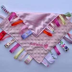 Personalized Ribbon Tag Blanket | Lovey Blanket | Sensory Blanket | Security Blanket | Minky Blanket | Baby Gift