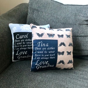 Custom Memory Pillow | Keepsake Pillow | Bereavement Pillow | Made from Loved One&#39;s Clothing | Shirt Pillow