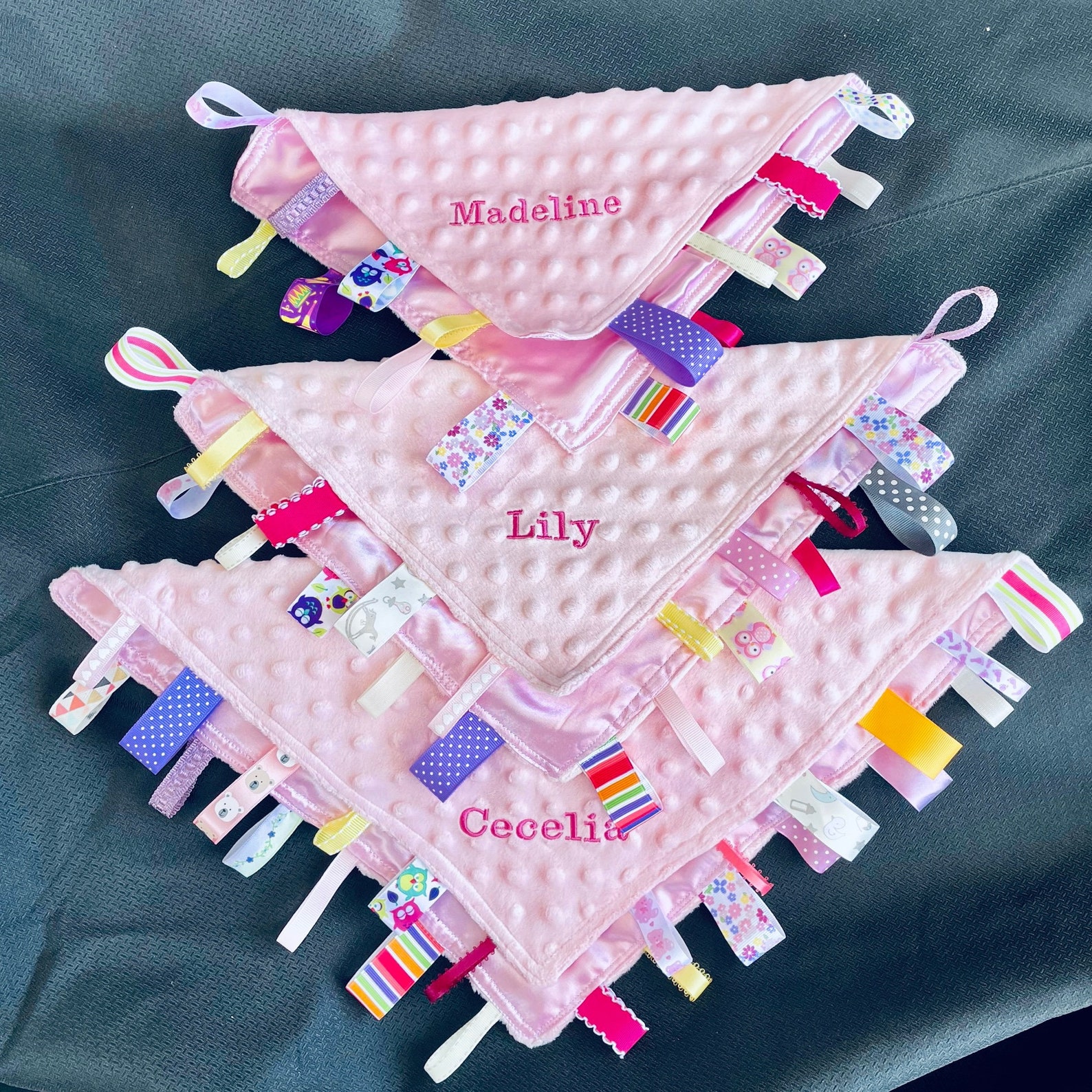 Personalized Ribbon Tag Blanket Lovey Blanket Sensory Etsy