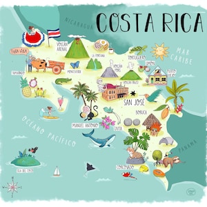 Illustrierte Landkarte von Costa Rica