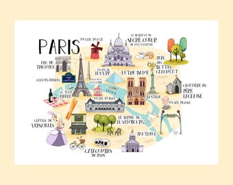 Paris Illustrated Map — Design 1 — Printable A3 Digital Download