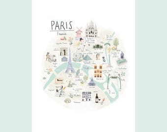 Paris Illustrated Map — Design 2 — Printable A3 Digital Download