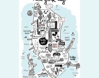 New York City Illustrated Map — Printable A3 Digital Download