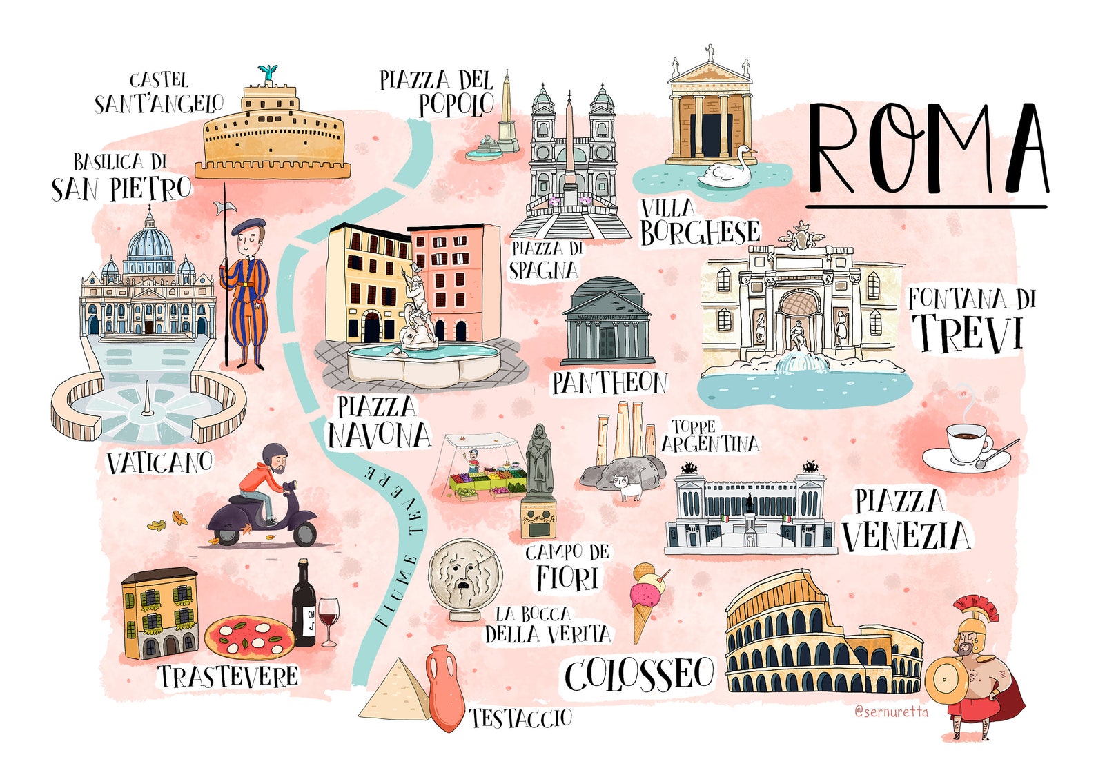 Rome Illustrated Map Etsy