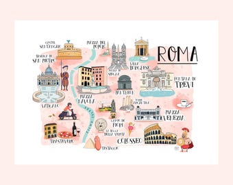 Carte illustrée de Rome — Téléchargement numérique A3 imprimable