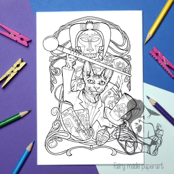 Dr falicifer Princess and the frog colouring in page, disney fan Coloring Sheet, Instant Download, Art Therapy, Hand-Drawn Line Art, a4, PDF