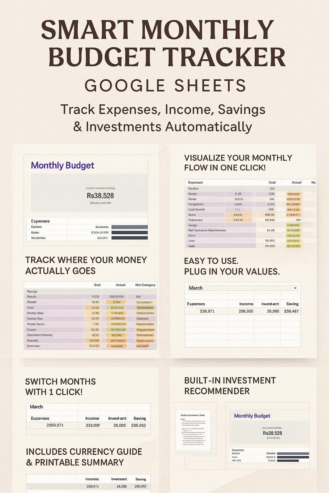 Monthly Budget Planner Google Sheets | Auto Expense Tracker ...