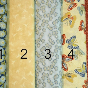 Estilo asiático 100 % algodón Mariposas Colibríes Flores Azul Verde Dorado Amarillo Rojo Bronceado
