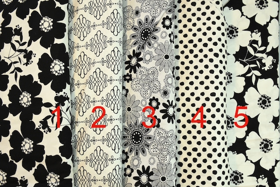 Black and White 100% cotton White and Black Large Floral Geometric Loops Dots