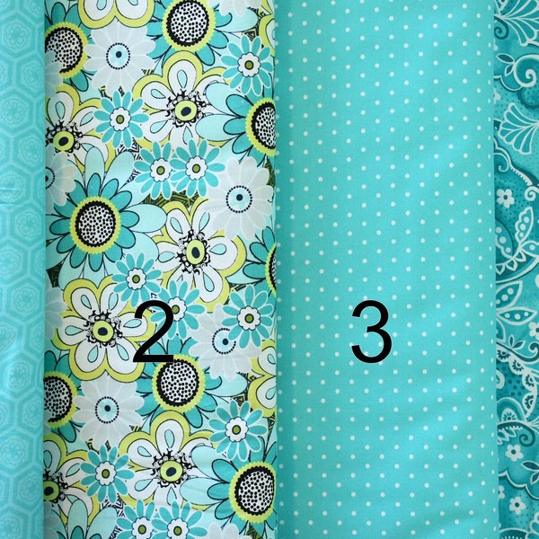 Daisies 100% cotton Turquoise White Yellow Daisies White Polka Dot Turquoise Hexagon Tonal White Stylized Flowers Leaves