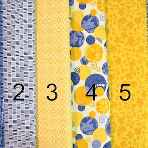 Sassy 100% cotton Blue Yellow Navy White Circles Filigree Floral Leaf