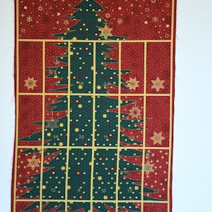 Christmas Tree Advent Calendar Panel by Stoffabrics 100% cotton 24&quot; x 42&quot; Green Tree Red Stars Metallic Accents