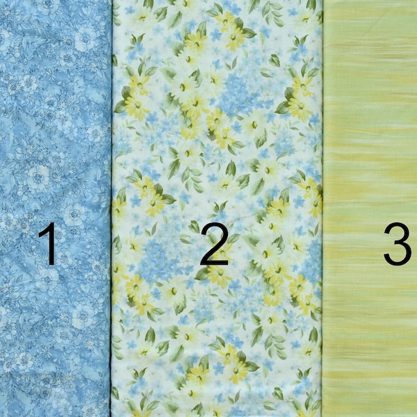 3 Yard Quilt Kit Includes 100% Cotton Fabric and Quilts In A Jiffy Book From Fabric Café Yellow Cream Daisies Blue Flower Tonal