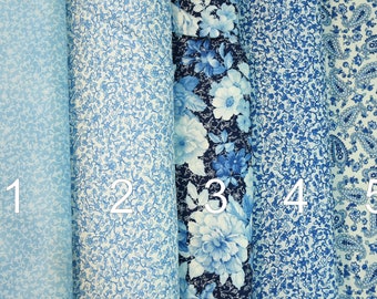 Floral bleu 100 % coton Collection Mayfield. Imprimé cachemire bleu clair, petits et grands, fleuris