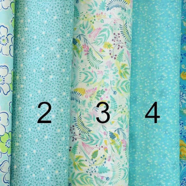 Blooms 100% cotton Blue Yellow White Flowers Turquoise Dots Pink Ferns Green Leaves Paisley