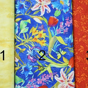3 Yard Quilt Kit Includes 100% Cotton Fabric and Easy Peasy Book From Fabric Café Lilies Tulips Blue Orange Yellow