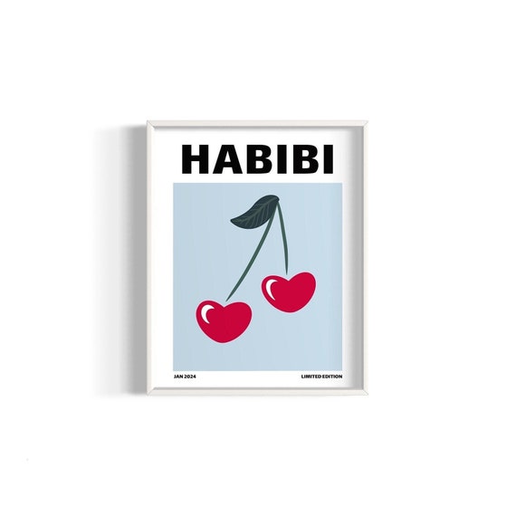 Habibi Arabic Wall Art Print - Romantic Script on Paper or Canvas