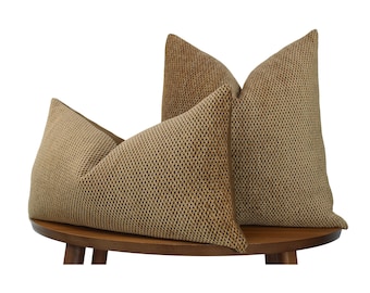 Textured Knit Soft Chunky Pillow Cover → Camel Brown & Black | Modern Living Room | Textured Brown Decor | LUMBAR SIZES AVAILABLE