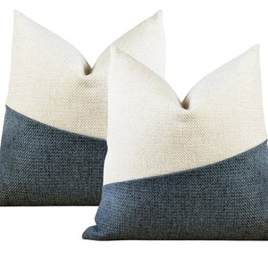 SET of 2 | Blue Coastal Décor Pillow Covers | White & Navy Blue Colorblock Throw Pillows | Nautical Lake House Décor | + LUMBAR SIZES
