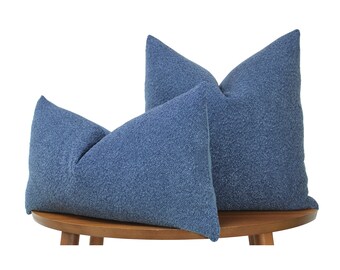 Navy Blue Textured Boucle Pillow | Luxe Zara Tweed Boucle Fabric | Vintage-Inspired Design for Modern Elegance