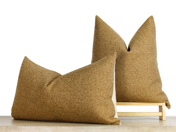 Mustard Yellow Pillow Cover → Boucle Textured Throw Pillow Cover | Solid Yellow & Brown Decor | Vintage Yellow Decor ||| + LUMBAR SIZES