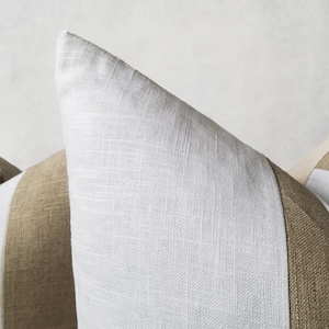 White & Beige Linen Pillow Cover Minimalist Linen Throw Pillow Striped Farmhouse Accent White Coastal Décor Inserts Available image 4