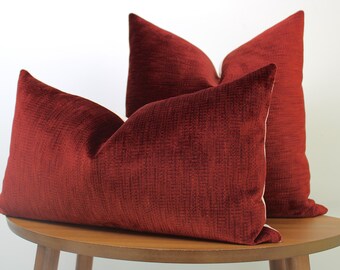 Textured Chenille Pillow Cover → Deep Red | Modern Living Room | Textured Red Decor | LUMBAR SIZES AVAILABLE