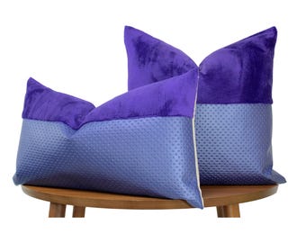 Royal Purple Cloud Plush Fur & Embossed Leather Pillow Cover | Plush Fur Throw Pillow | Glam Décor | Lumbar Sizes+Feather Inserts Available