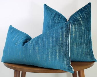 Textured Velvet Cut Pillow Cover → Teal Blue | Modern Living Room | Textured Blue Decor | LUMBAR SIZES AVAILABLE