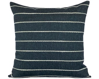 Denim Pillow Cover | Blue with White Stripes | Textured Farmhouse Pillow | Denim Decor || Lumbar Sizes & Feather Pillow Inserts Available
