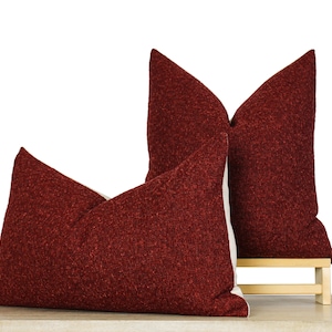 Holiday Red Pillow Cover → Textured Boucle Throw Pillow Cover | Red Decor Cushion Covers | Red Holiday Decor ||| Square & Lumbar Sizes