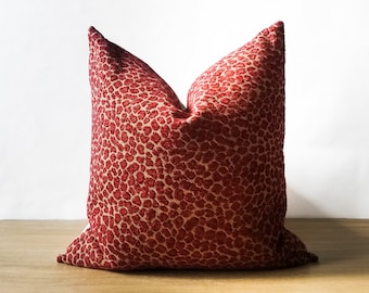 Red Cheetah Pillow Cover  | Burgundy Jacquard Animal Print Throw Pillow  |  Glam Regency Décor  || Lumbar Sizes + Feather Inserts Available